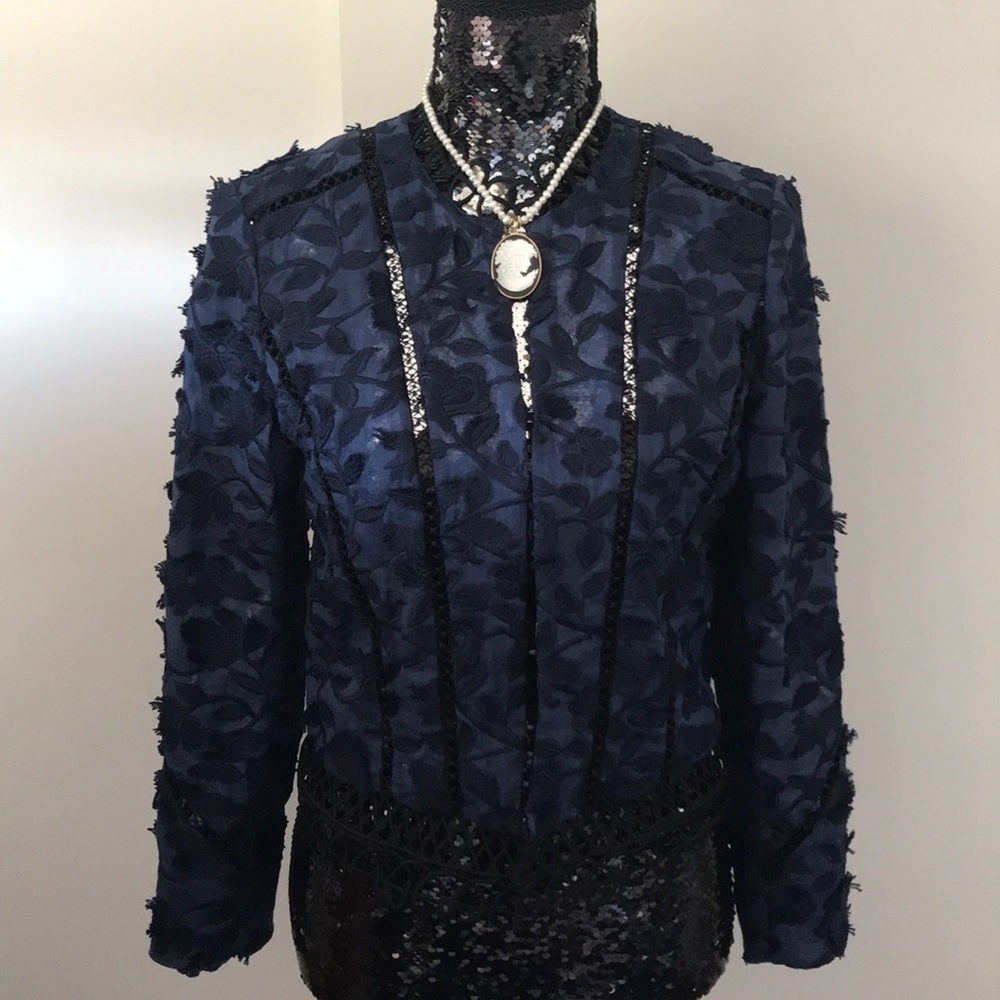 Beautiful Tahari Jacket with black appliqué